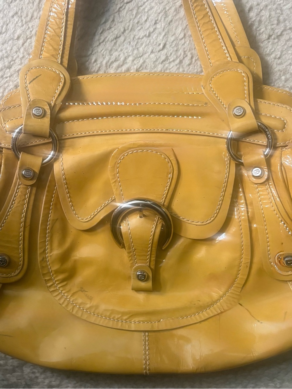 Francesco Biasia Yellow Patent Leather Shoulder Bag